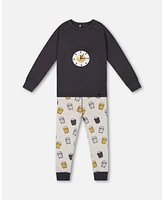 Deux par Baby Boys Organic Cotton Two Piece Pajama Set Gray printed Egg-o-Clock - egg-o