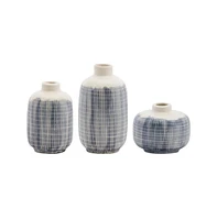 Slickblue Mini Terra Cotta Bud Vase With Navy Criss Cross Pattern (Set of 6)