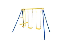 Slickblue Metal Swing Set for Backyard with 2 Swing Seats and 2 Glider Seats-Blue