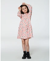 Deux par Big Girls Printed Long Sleeve Dress Pink With White Flowers