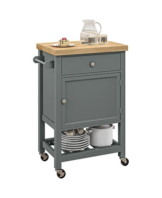 Homcom Kitchen Cart, Rolling Kitchen Island with Rubberwood Top, Gray