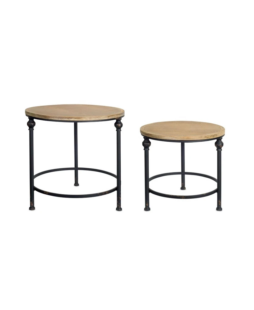 Slickblue Natural Wood And Metal Round Table (Set of 2)