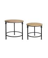 Slickblue Natural Wood And Metal Round Table (Set of 2)