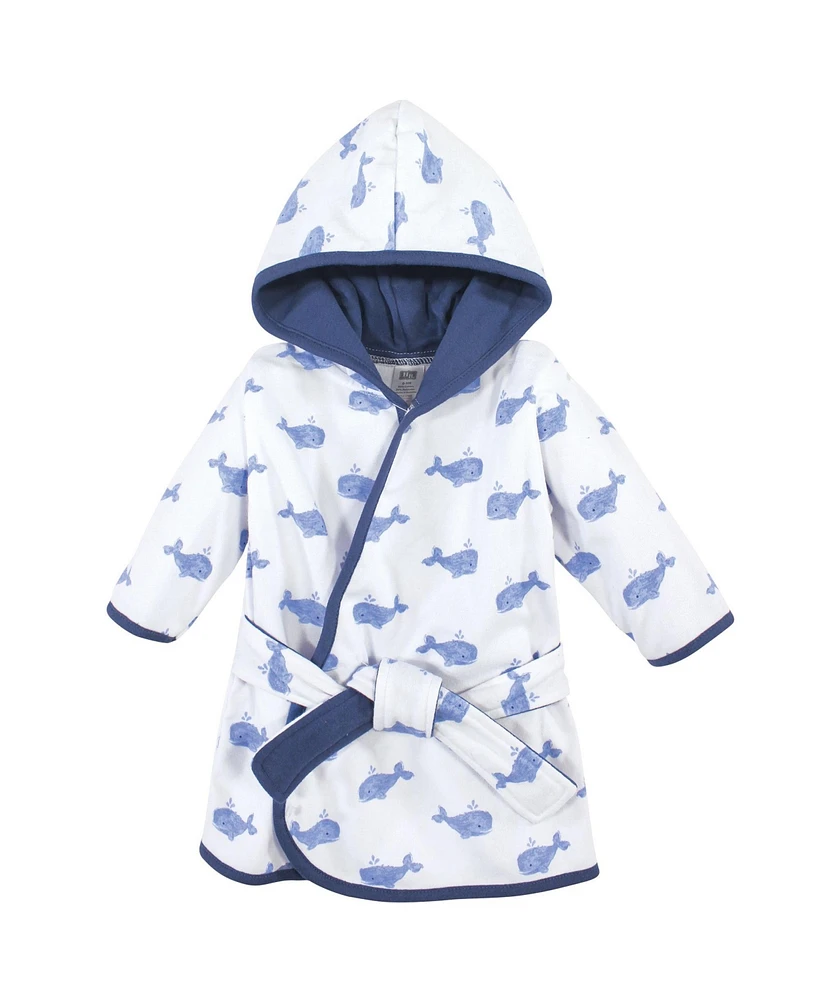 Hudson Baby Baby Boys Cotton Rich Bathrobe, Blue Whale, 0-9 Months