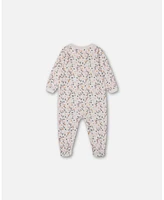 Deux par Baby Girls Organic Cotton One Piece Pajama Cream Printed Flowers