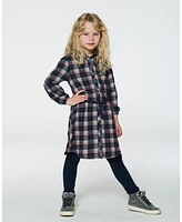 Deux par Deux Big Girls Shirt Flannel Dress With Belt Plaid Navy And Pink