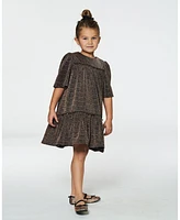 Deux par Big Girls Short Sleeve Metallic Dress With Frills Golden Brown