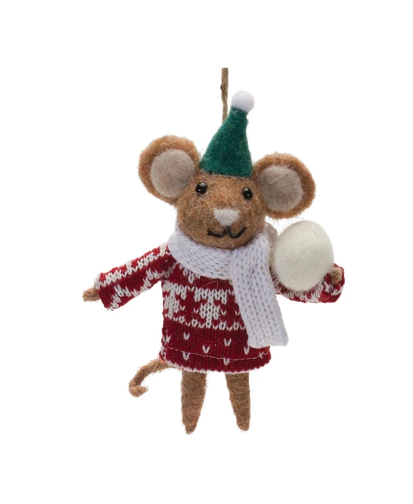 Slickblue Wool Mouse With Sweater Ornament (Set of 12)