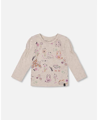 Deux par Little Girls Printed T-Shirt Beige Mix Cats - Toddler|Child