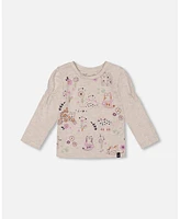 Deux par Little Girls Printed T-Shirt Beige Mix Cats - Toddler|Child