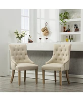 Button Tufted Solid Wood Wingback Hostess Chairs with Nail Heads Set of 2