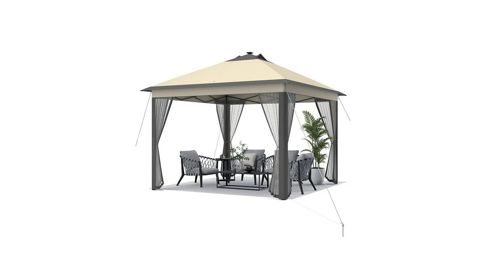 Slickblue 11 x 11 Feet Portable Outdoor Patio Folding Gazebo with Led Lights -Coffee