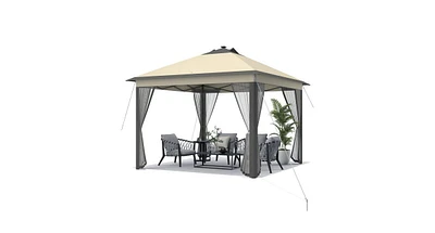 Slickblue 11 x 11 Feet Portable Outdoor Patio Folding Gazebo with Led Lights -Coffee