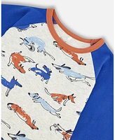 Deux par Baby Boys Organic Cotton Two Piece Pajama Set Blue And Orange Stripe