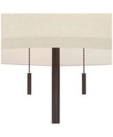 Possini Euro Design Nayla Modern Floor Lamp Standing 62.5" Tall Bronze Steel Slender Column Off White Fabric Tapered Drum Shade Decor for Living Room
