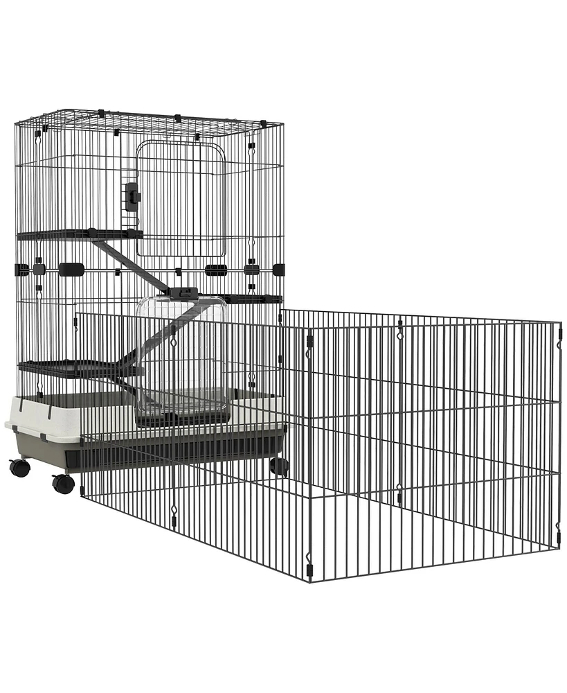 PawHut 45" 4-Level Small Animal Cage with Wheels, Black