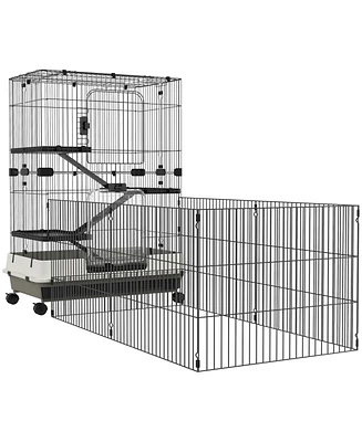 PawHut 45" 4-Level Small Animal Cage with Wheels, Black