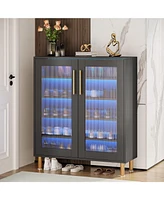 Tribesigns Shoe Cabinet with Acrylic Doors and Led Light