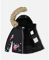 Deux par Deux Big Girls Two Piece Snowsuit Black Printed Roses