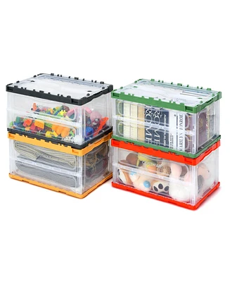 Sugift 4 Pack Collapsible and Stackable Plastic Storage Bins with Attached Lid