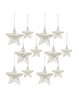 Slickblue Silver Beaded Metal Star Ornament (Set of 12)