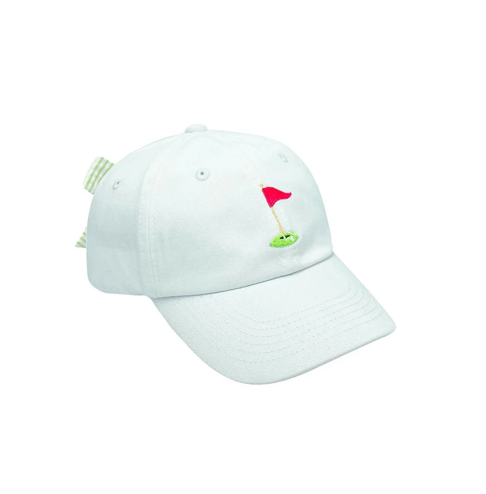 Bits & Bows Girls Golf Flag Bow Baseball Hat in White