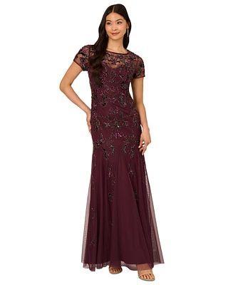 Adrianna Papell Women's Floral Beaded Mermaid Gown