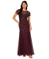 Adrianna Papell Women's Floral Beaded Mermaid Gown