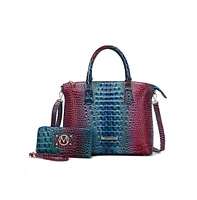 Mkf Collection Frankie Gradient Rainbow Faux Crocodile-Embossed Satchel Bag with Matching Wallet by Mia K