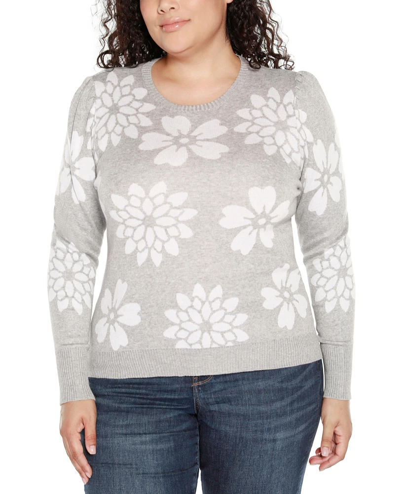 Belldini Plus Floral Crew Neck Sweater