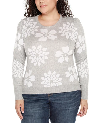 Belldini Plus Size Floral Crew Neck Sweater