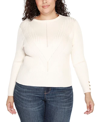 Belldini Plus Mixed-Rib Sweater