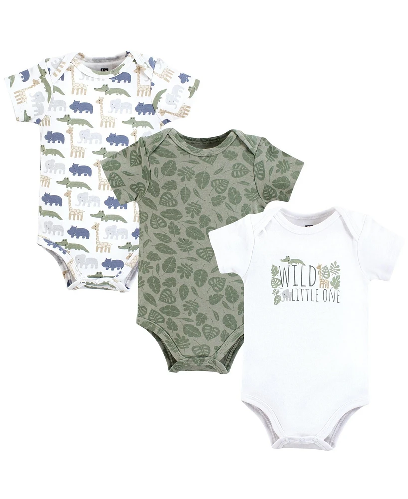 Hudson Baby Baby Boys Cotton Bodysuits, Wild Leaf Safari, Months