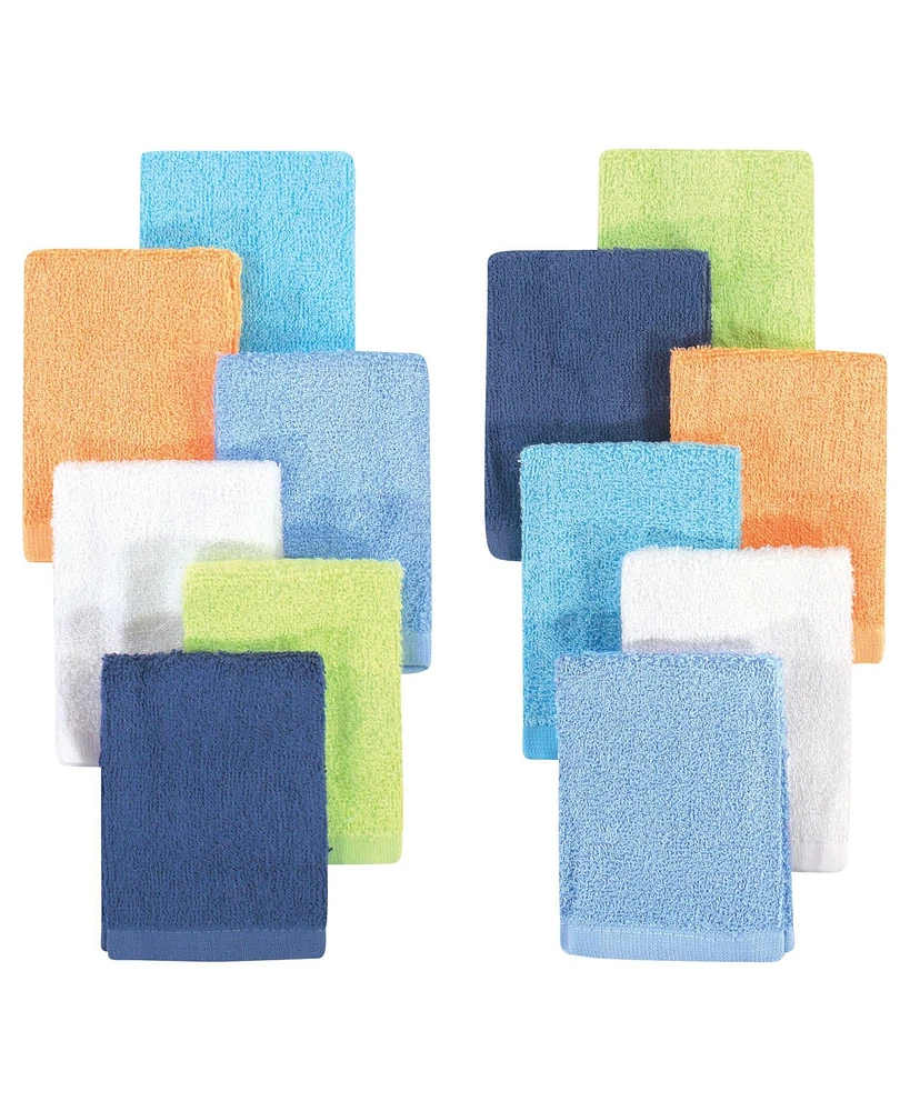 Hudson Baby Infant Boy Rayon from Bamboo Woven Washcloths 12pk, Blue Orange Lime, One Size