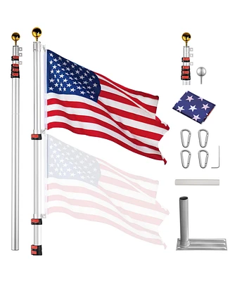 Yescom 20' Telescopic Aluminum Flag Pole Kit Tire Mount Stand w/ Gold Ball Finial Outdoor