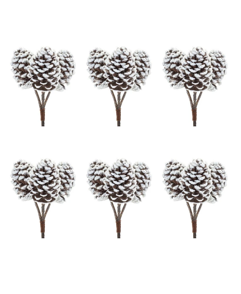 Slickblue Set of 6 Flocked Pine Cone Bundles for Seasonal Decor