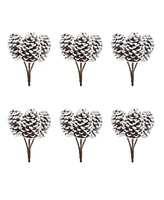 Slickblue Set of 6 Flocked Pine Cone Bundles for Seasonal Decor