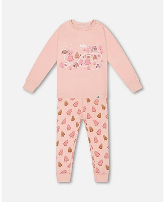 Deux par Baby Girls Organic Cotton Two Piece Pajama Set Pink Christmas Cookies