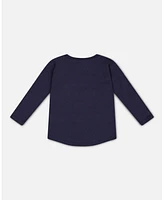 Deux par Big Boys Long Sleeve T-Shirt With Print Navy