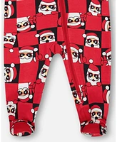 Deux par Baby Boys Organic Cotton One Piece Pajama Red Printed Santa