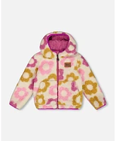 Deux par Baby Girls Reversible Sherpa Jacket Purple Flowers