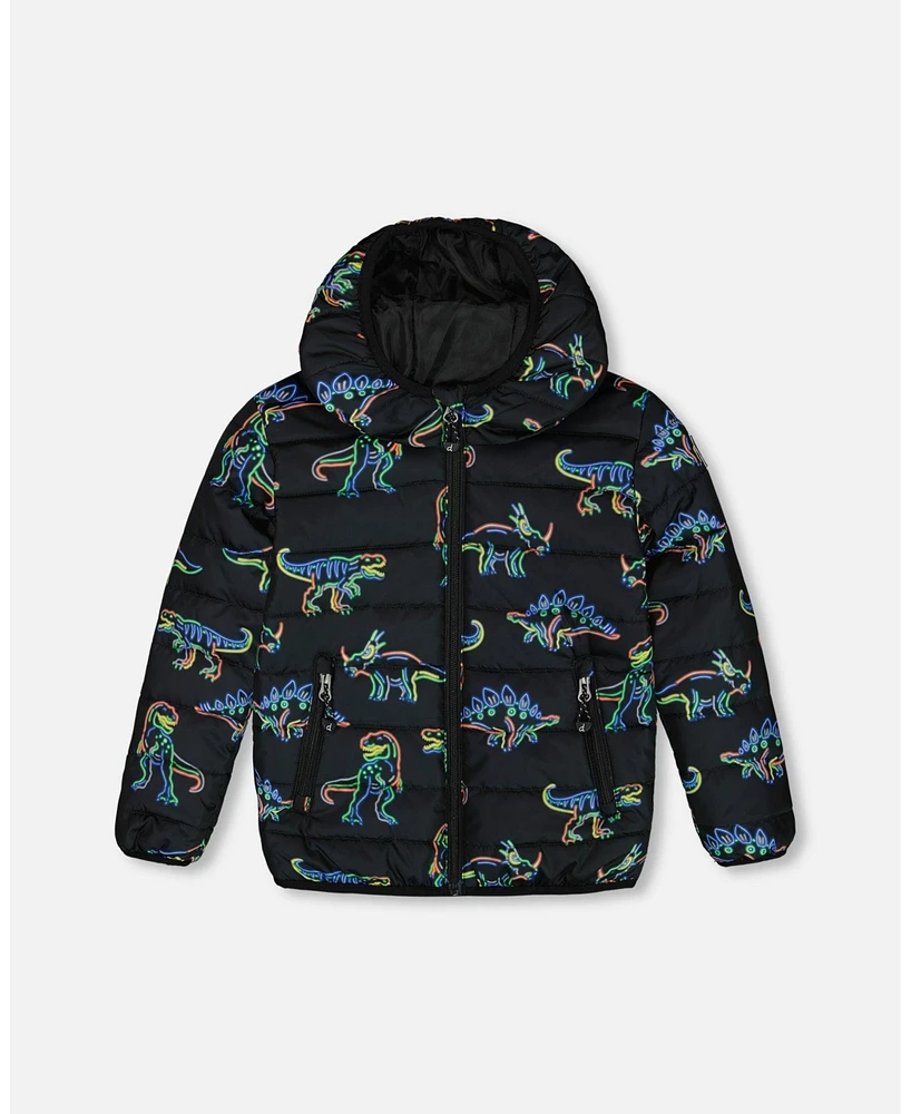 Deux par Big Boys Quilted Jacket Black Printed Neon Dino