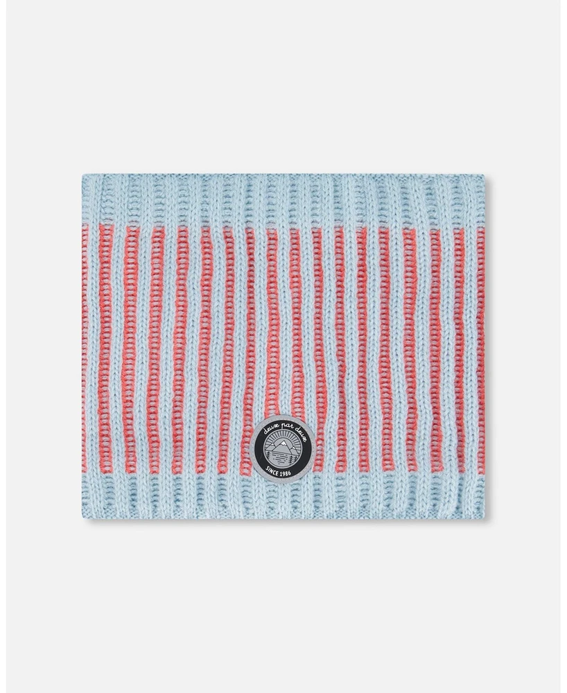 Deux par Girl Knit Neckwarmer Air Blue And Coral - Toddler|Child