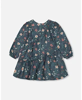 Deux par Toddler Girls Long Sleeve Muslin Dress Teal Printed Flowers - Toddler|Child