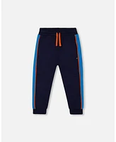 Deux par Toddler Boys Fleece Sweatpants With Contrast Sides Navy - Toddler|Child