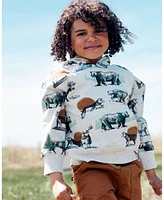 Deux par Big Boys Printed Forest Animals Fleece Hooded Sweatshirt Gray Mix