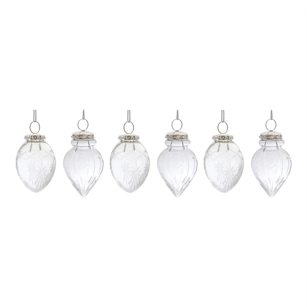 Slickblue Etched Glass Teardrop Ornament (Set of 6)