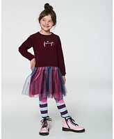 Deux par Big Girls Bi-Material Dress With Tulle Skirt Burgundy