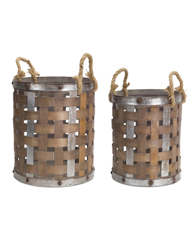 Slickblue Woven Wood Pail With Rope Handle (Set of 2)