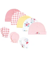 Hudson Baby Baby Girls Cotton Cap and Scratch Mitten Set, Butterfly Floral, 0-6 Months